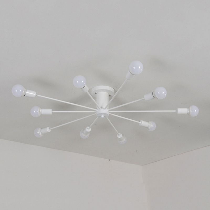 10 Lights Semi Flush Ceiling Light Mid-Century Metal Ceiling Light Fixture