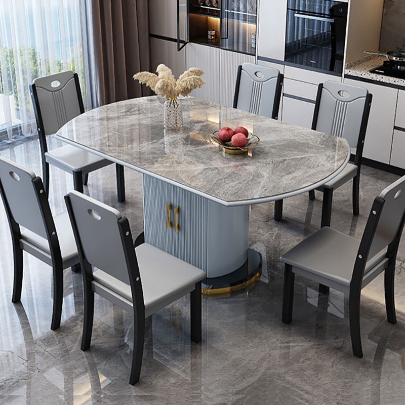 Glam Round Pedestal Dining Table Home Sintered Stone Drop-Leaf Table with Drawers