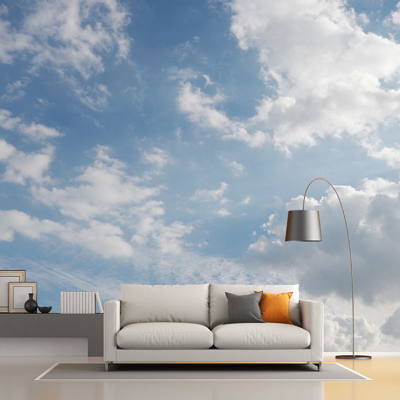 Sky Blue Mural Wallpaper Water Resistant Wall Covering for Living Room