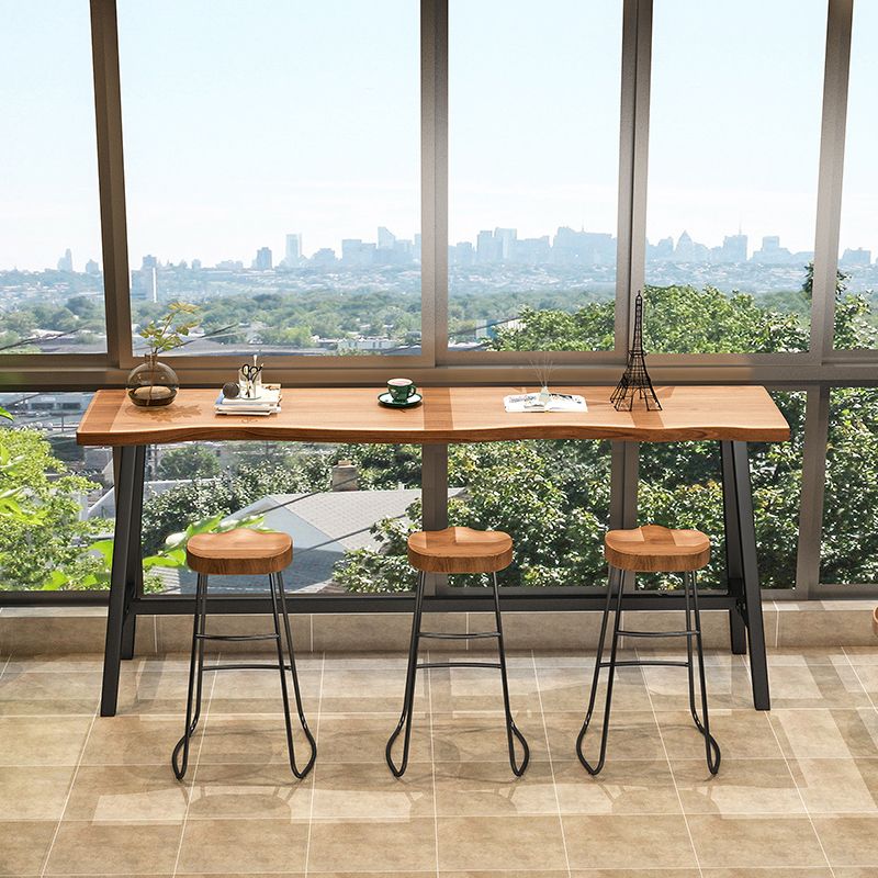 Solid Wood Natural Bistro Accent Dining Table Modern Rectangle Footrest Pub Table