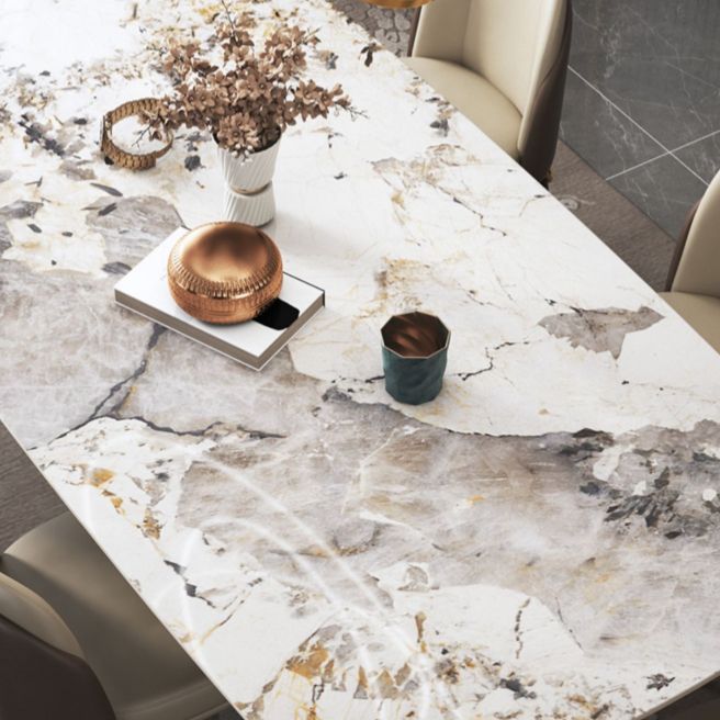 Metal Traditional Luxury Rectangle Table Sintered Stone Table for Dining Room and Kitchen