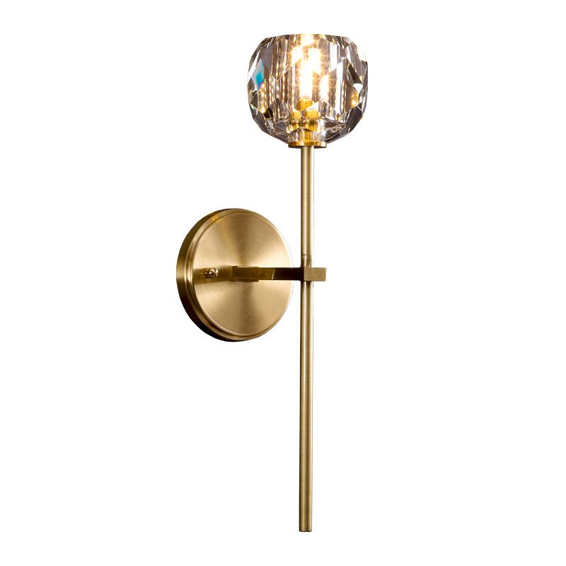 Nordic Brass Wall Light Globe Gold 4.5" Wide Wall Sconce with Crystal for Living Room