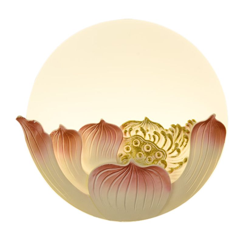 Resin Lotus/Mountain-Moon Mural Light Chinese White LED Wall Mounted Lamp for Guest Room
