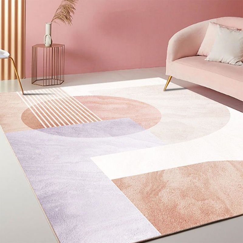 Gray Indoor Carpet Minimalist Geometric Area Rug Polyester Anti-Split Washable Rug