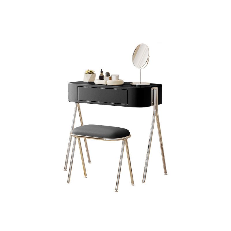 Engineered Wood Vanity and Stool in Black/Beige Dressing Table