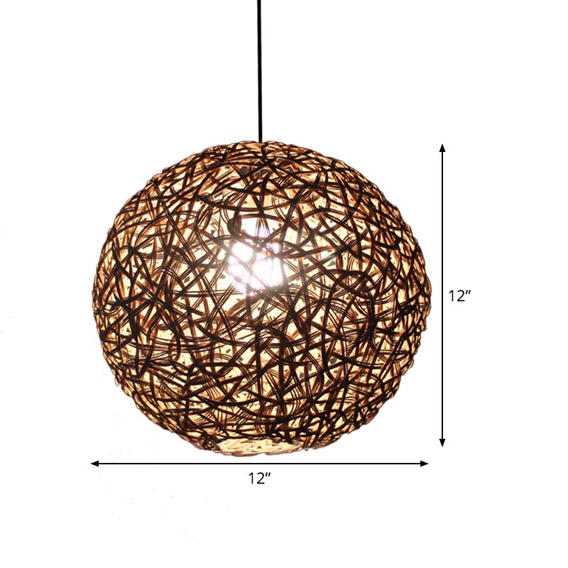 Flaxen Floral Sphere Pendulum Light Modern 1 Head 12"/16"/19.5" Wide Rattan Hanging Lamp Kit for Dining Room