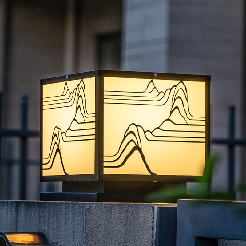 Square Shape Metal Waterproof Pillar Lamp Modern 1-Light Outdoor Lights in Black
