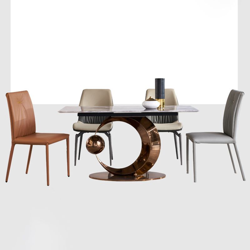 Glam Style Rectangle Dining Table Sintered Stone Table with Metal Leg for Home