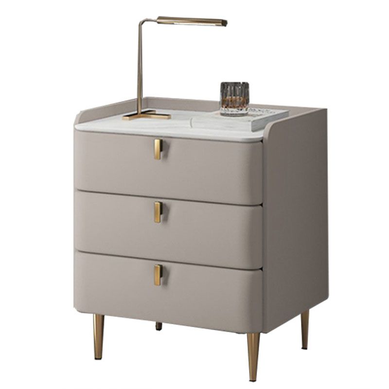 Contemporary Solid Wood Nightstand Stone Top Night Table with Drawers