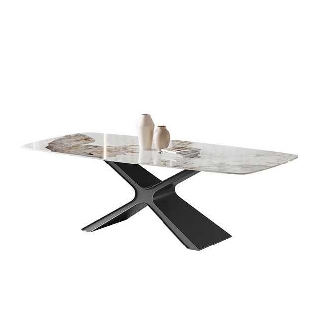 Industrial Style Rectangle Table Sintered Stone Dining Table with Metal Legs for Home Use