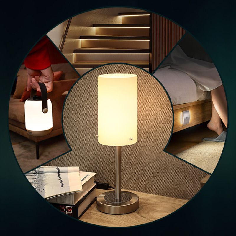 Lampada da tavolo a cilindro ultramoderna e semplice Lampada da comodino in vetro bianco per camera da letto