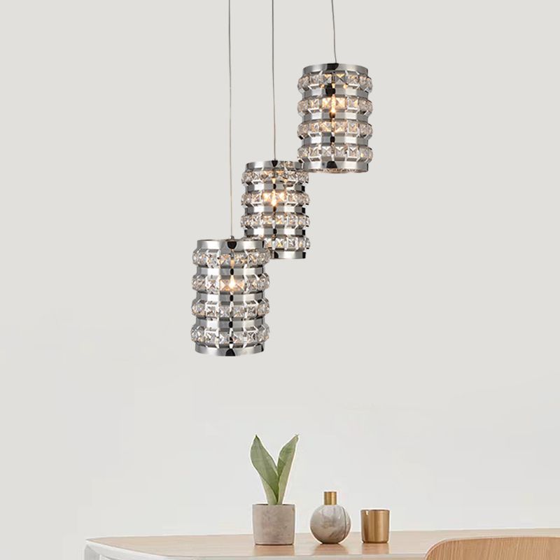 Cilindro cilindro a ciondolo multi-luce a ciondolo contemporaneo a 3 luci finitura a sospensione del soffitto cromata