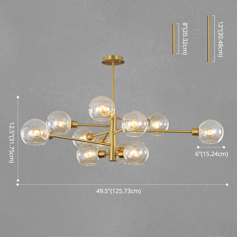 Full Copper Molecular Styling Chandelier Transparent Glass Orb Nordic Simplicity Lighting Fixture in Gold