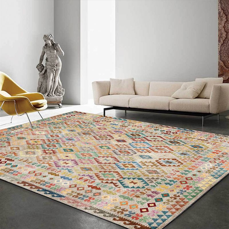 Bohemian Geometrischer Druckteppich gelber Polyester Teppichmaschine Waschbarer Nicht-Schlupf-Flächen-Teppich für Wohnzimmer