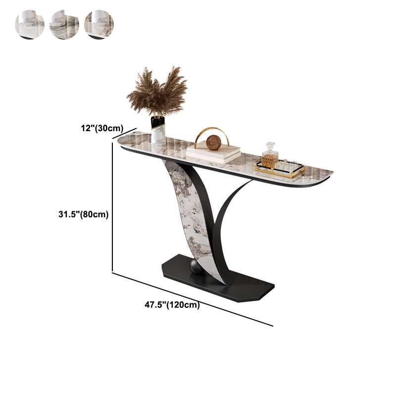Contemporary Half Moon Console Table with Black Iron Base for Hall