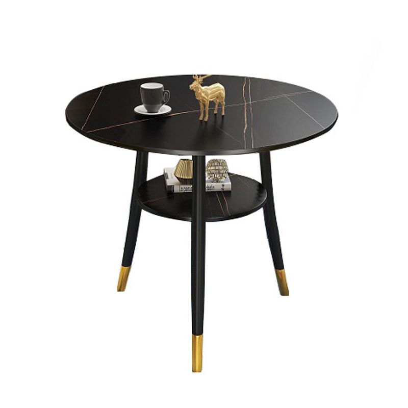 Traditional Luxury Dining Table Round Sintered Stone Table with Black Frame