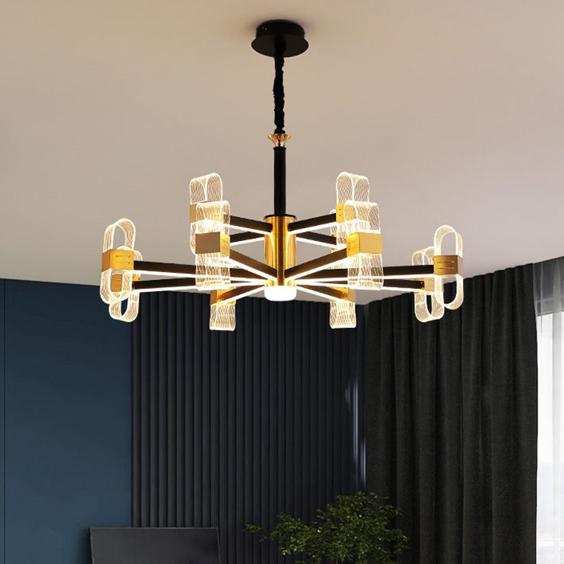Metal Hanging Light Kit Postmodern Black-Gold LED Chandelier for Dining Room