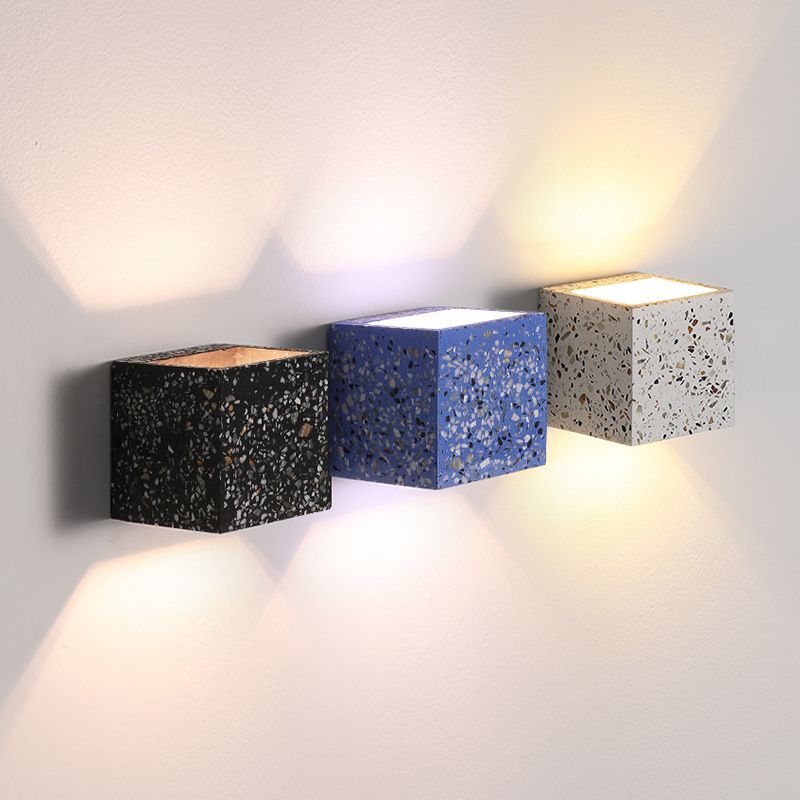 Lampada a monte a parete quadrata in pietra Lampada di applique in stile nordico per camera da letto