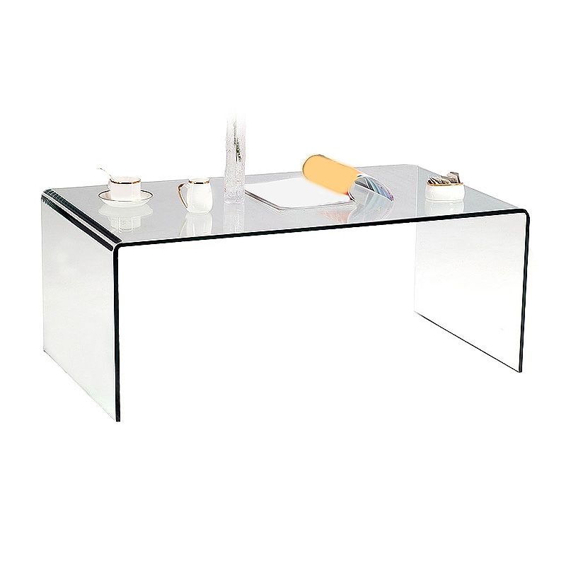 Modern Square Sled Base Glass Square Coffee Table for Apartment