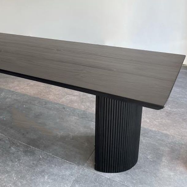 Rectangle Double Pedestal Modern Table Black Fixed Table of Pinewood Solid Wood