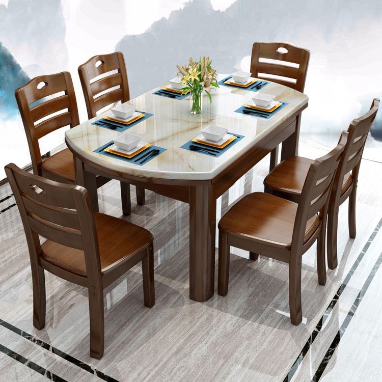 Modern Marble Rectangle Shape Dining Furniture 4 Wood Legs Table Formal for Dining Room Furniture