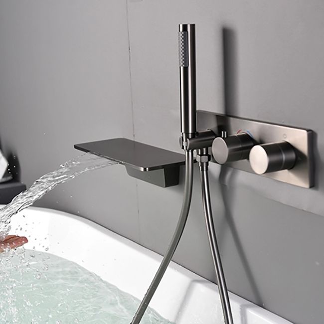 Modern Bath Filler Trim Brass Knob Handles with Hand Shower Waterfall Wall Mount Faucet