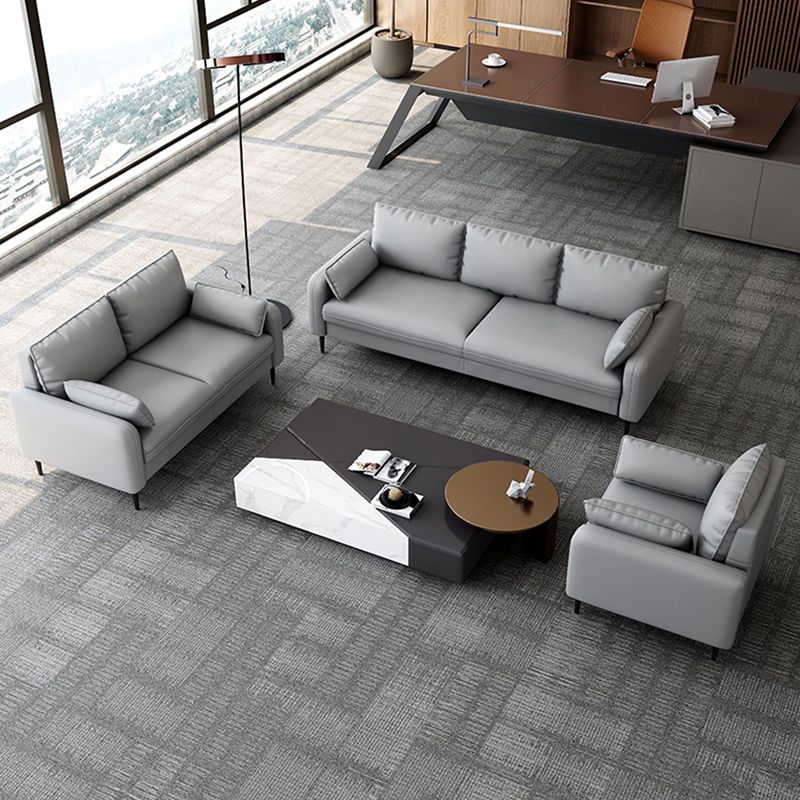 3-Seater Faux Leather Sofa Mid Century Loose Back Square Arm Settee