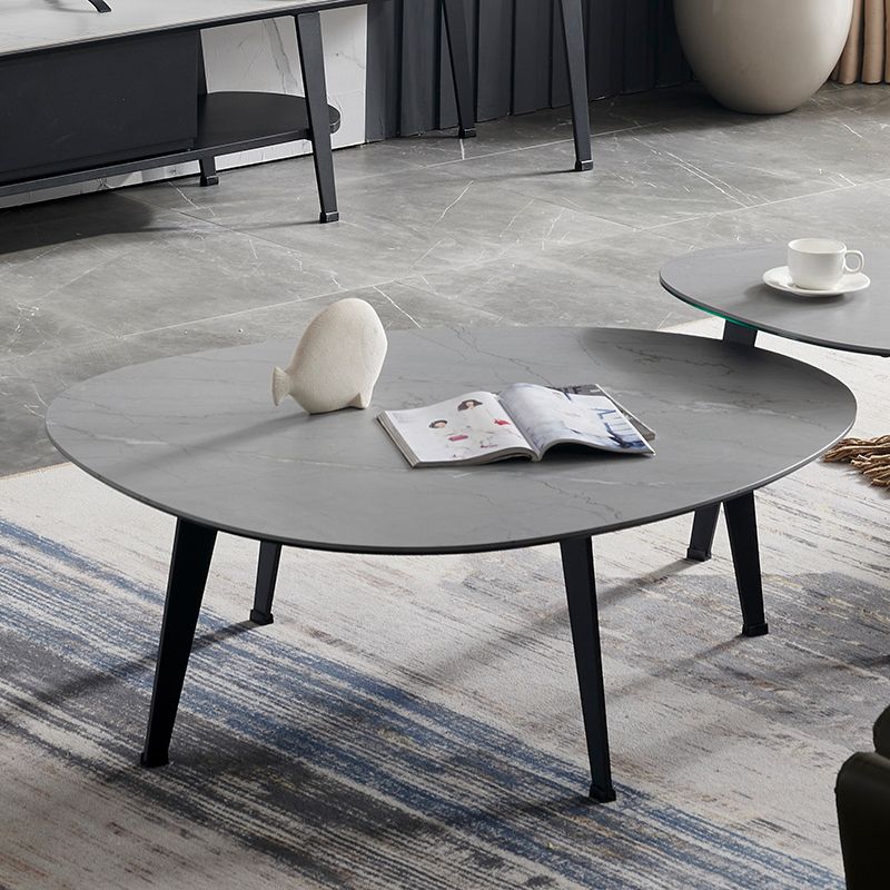 Contemporary White/Grey Free Shape Coffee Table with Metal Base