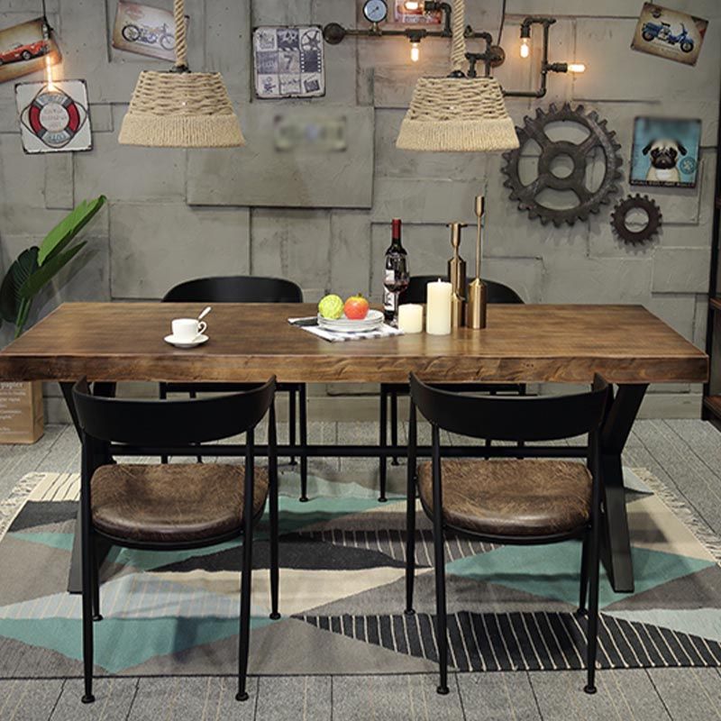 Industrial Coffee Shop Dining Table Rectangle Wood and Metal Base Dining Table