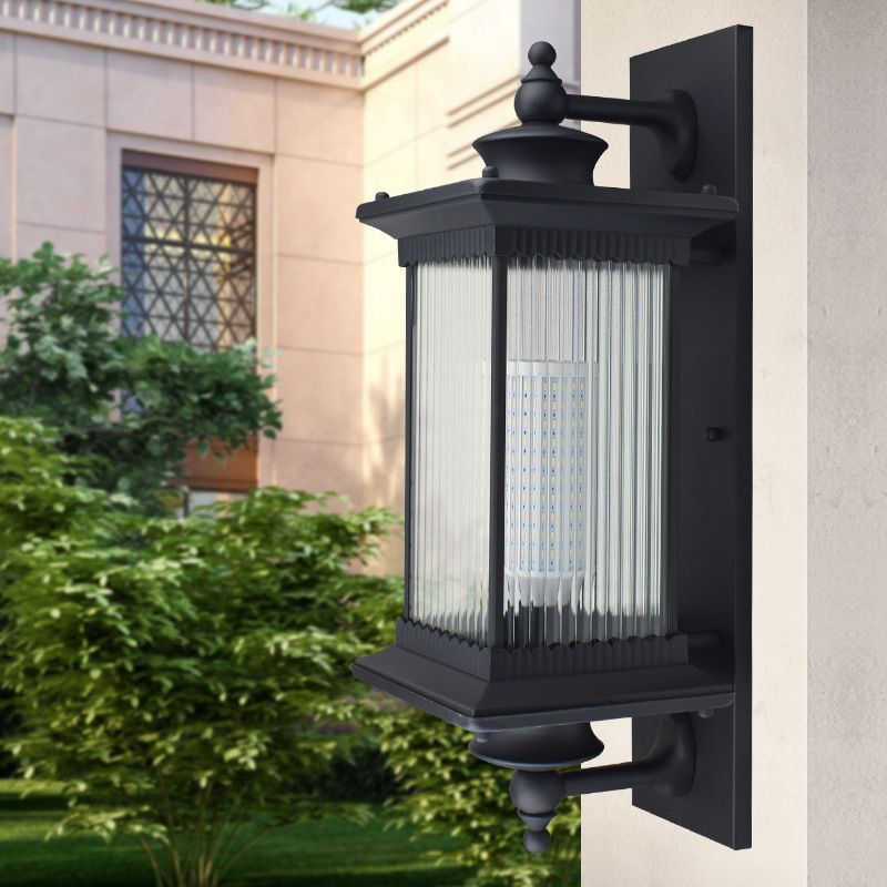 Vintage Rectangle Wall Light Fixture Single-Bulb Ribbed Glass Wall Mounted Lamp for Yard