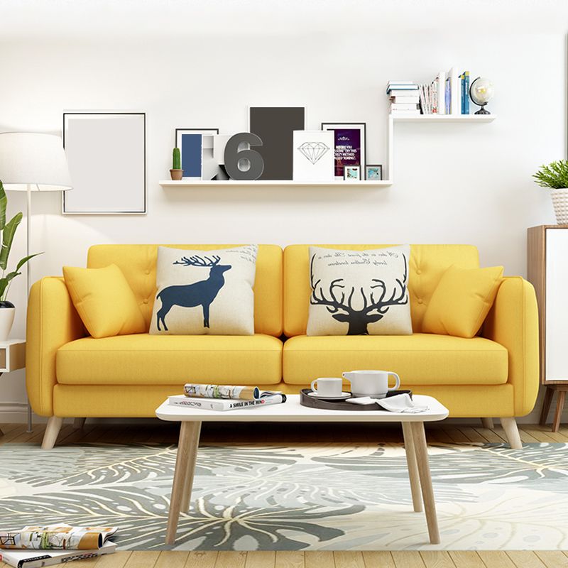 Modern Macaroon Square Arm Sofa 4 Wood Legs Cushions Sofa for Apartment