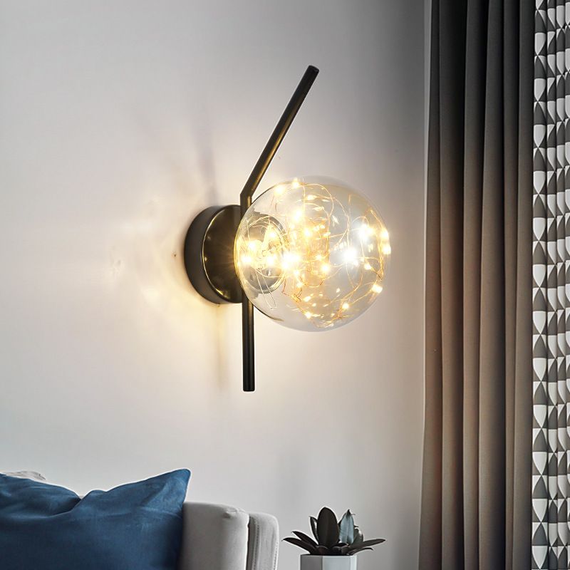 Transparent Globe Glass Bedside Lamp Nordic Style LED Lights String Stairs Sconce Light with Metal Fixed Arm