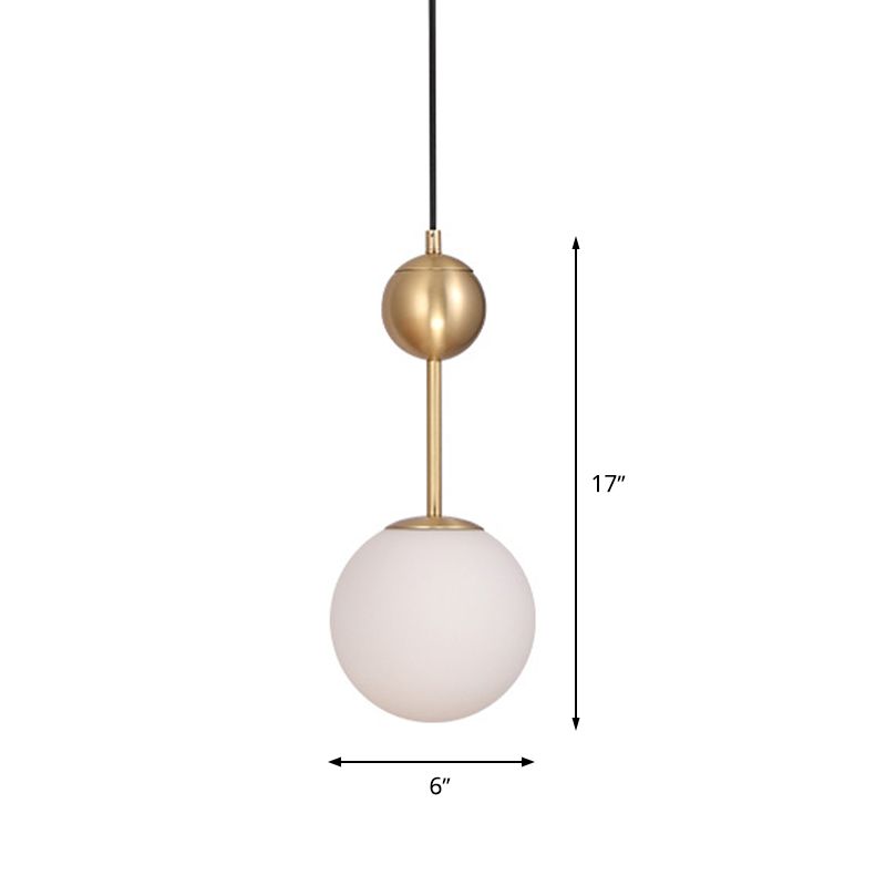 1 Head Bedroom Suspension Light Simple Brass Hanging Pendant with Spherical Milk Glass Shade