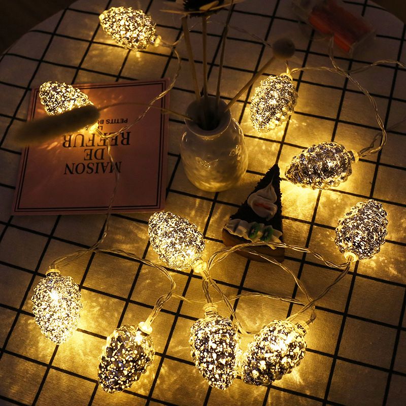 3m Silver Pinecone Light String Decorative 20-Bulb Metal USB/Battery LED Fairy Lamp in Warm/Multi-Color Light