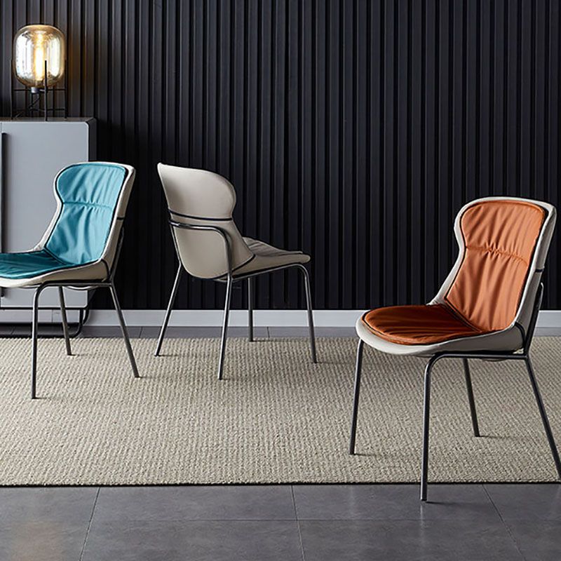 Sillas de comedor de cuero de estilo moderno, respaldo sólido sin brazos, silla lateral de comedor
