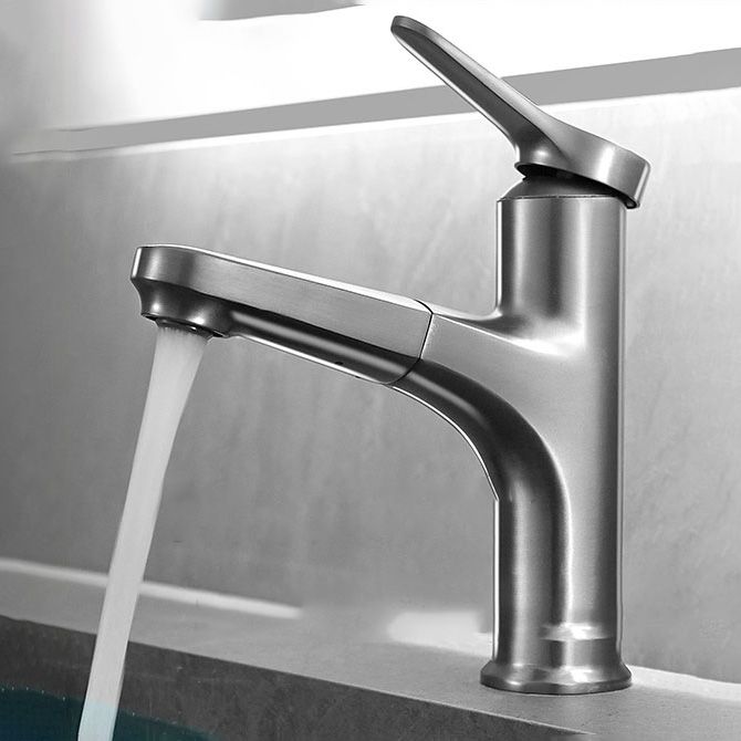 Contemporary Bathroom Faucet Brass Lever Handle Pull-out Sink Faucet