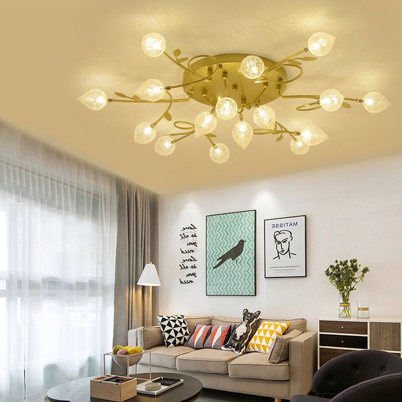 Branch Bubbled Glass Ceiling Lighting Contemporary 8/12/16/20 Lights Black/Gold Flush Mount Ceiling Fixture with Metal Arm