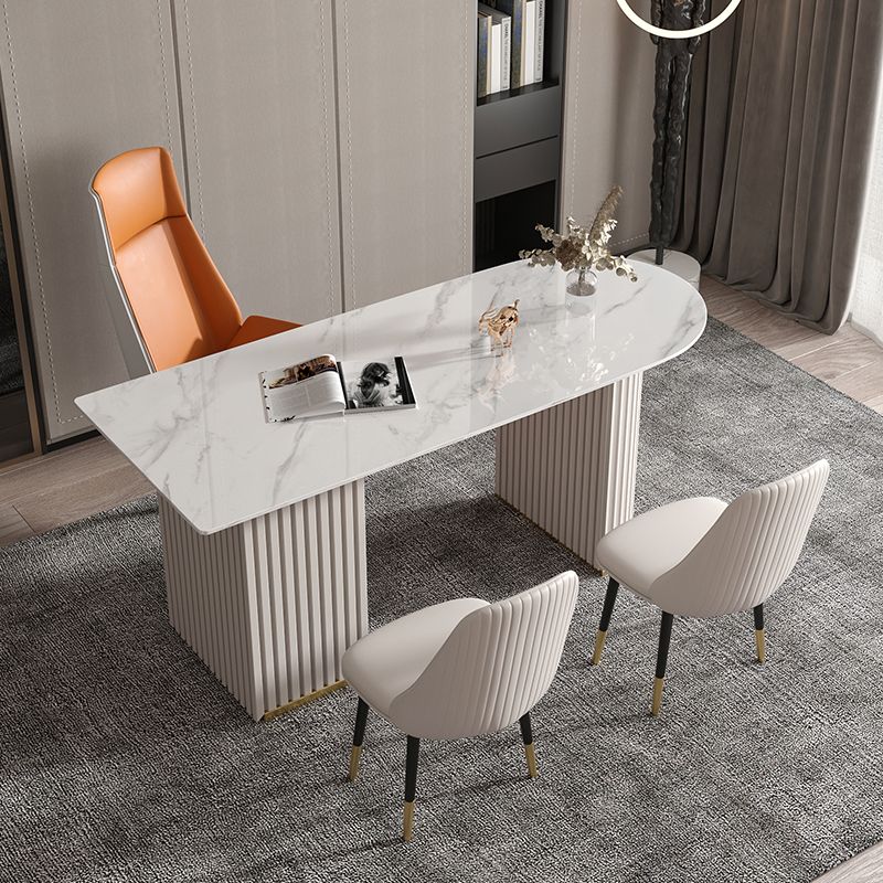 Glam Stone Half-Circle Office Desk 29.53-inch Tall Writing Desk