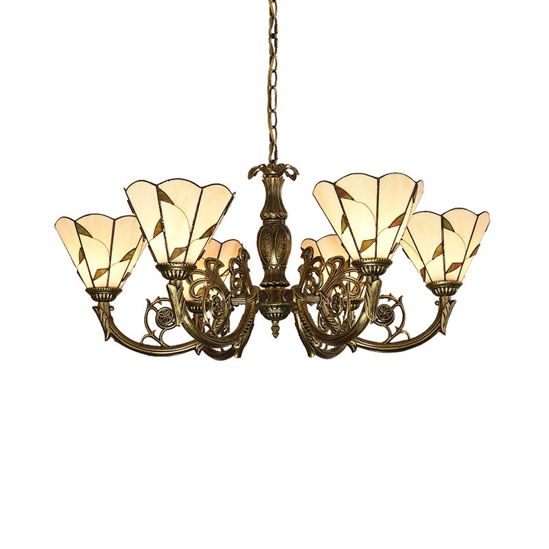 Bell Shade Chandelier Light Classic Classic Glass Glass Bee Gree Pendant Pendant Light Ayémorrat avec bord festonné