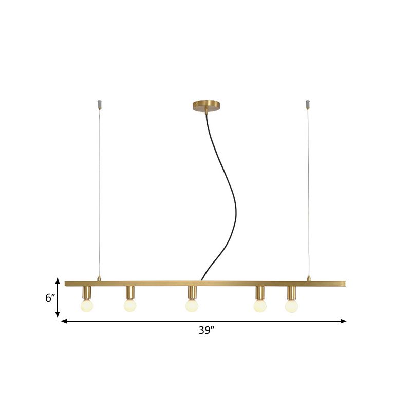Open Bulbs Restaurant Ceiling Chandelier Metal 5 Lights Post Modern Island Light in Gold