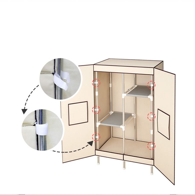 Metal and Fabric Wardrobe Industrial Style Minimalist Rectangular Bedroom Wardrobe Closet