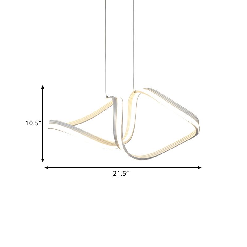 Acrylic Twisted Chandelier Light Fixture Minimalist LED White Hanging Ceiling Lamp in Warm/White Light