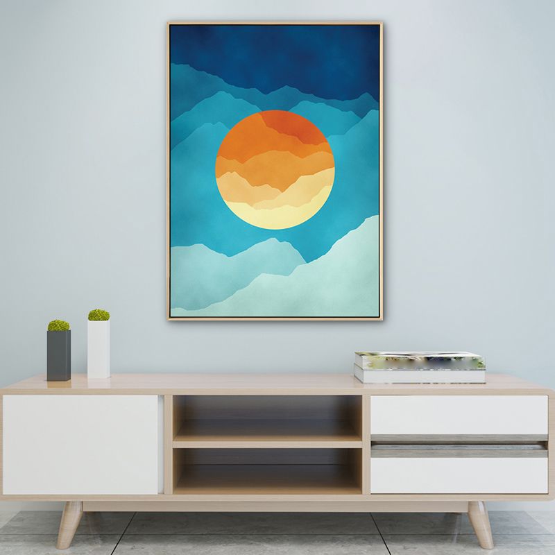 Cloudy Full Moon Night Canvas Kids Style Textured Bedroom Wall Art Decor in Soft Color
