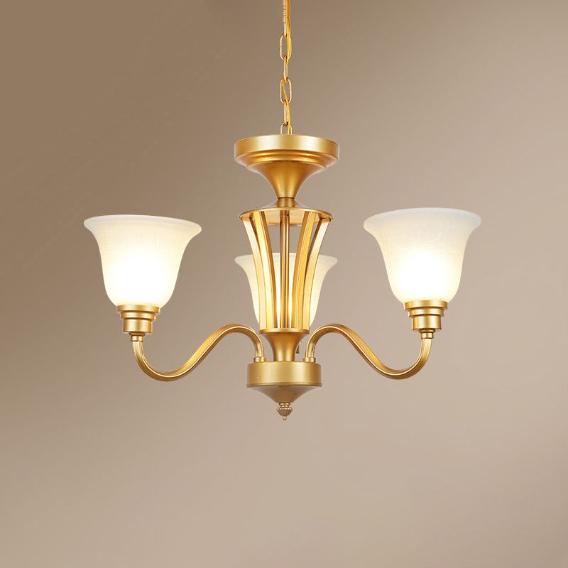 Golden Hanging Chandelier Traditional Frosted Glass Flared Ceiling Light for Living Room