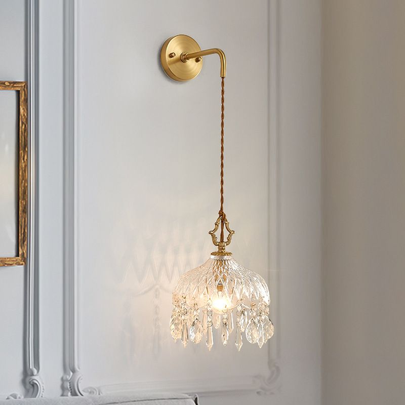 1-Light Wall Lamp Crystal Wall Mount Lamp with Glass Shade for Living Room