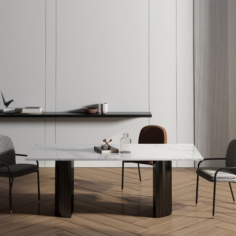Metal Contemporary Double Pedestal Dining Table Sintered Stone Table for Dining Room