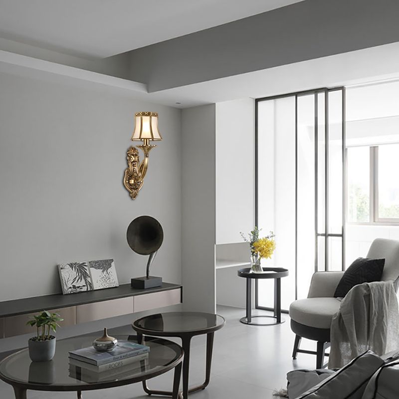 Bell Metal Wall Sconce Traditional 1-Bulb Brass Bathroom Wall Mounted Light Fixture