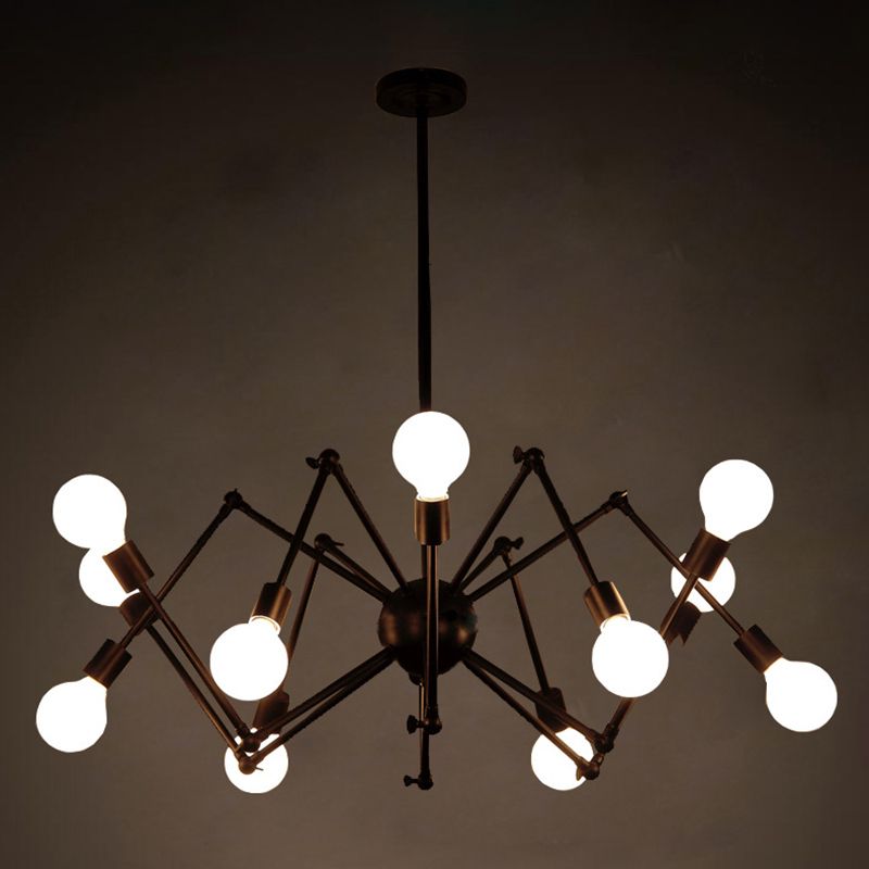 Black Retro Retro Industrial Chandelier Light Light Sala de estar de hierro forjado Multi Light Light