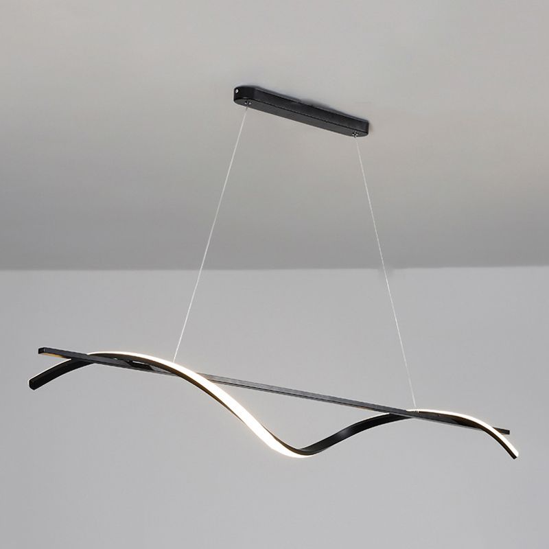 Metal Linear Pendant Light Kit Modern 1 Light Island Lights in Black