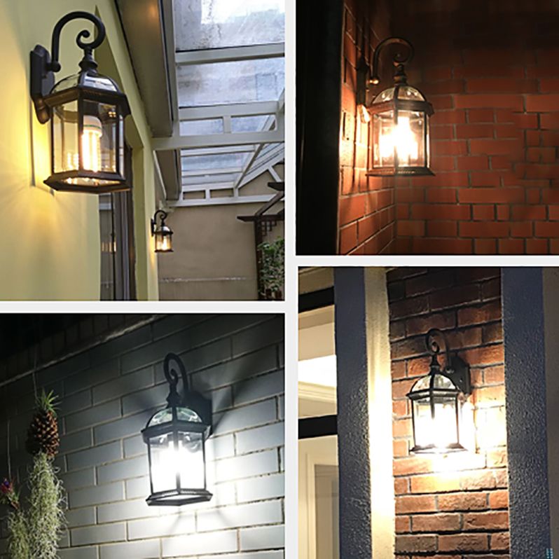 Retro Glass Shade Wall Light Geometric 1 Light 15.5" High Wall Sconce for Outdoors